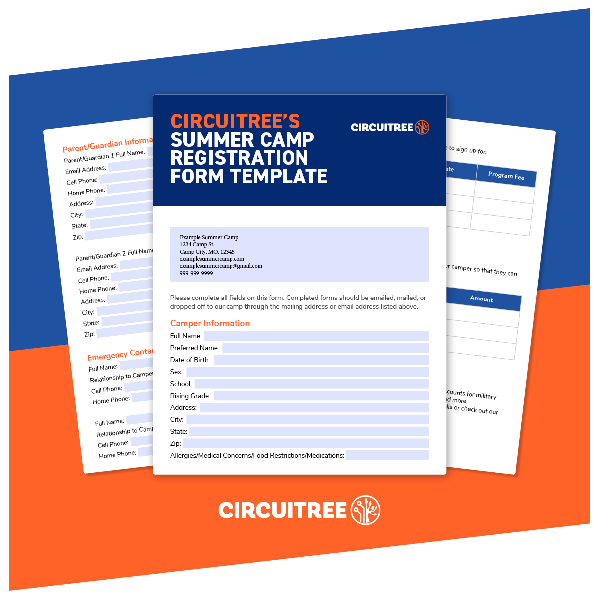 A sample of CIRUITREE's camp registration form template 