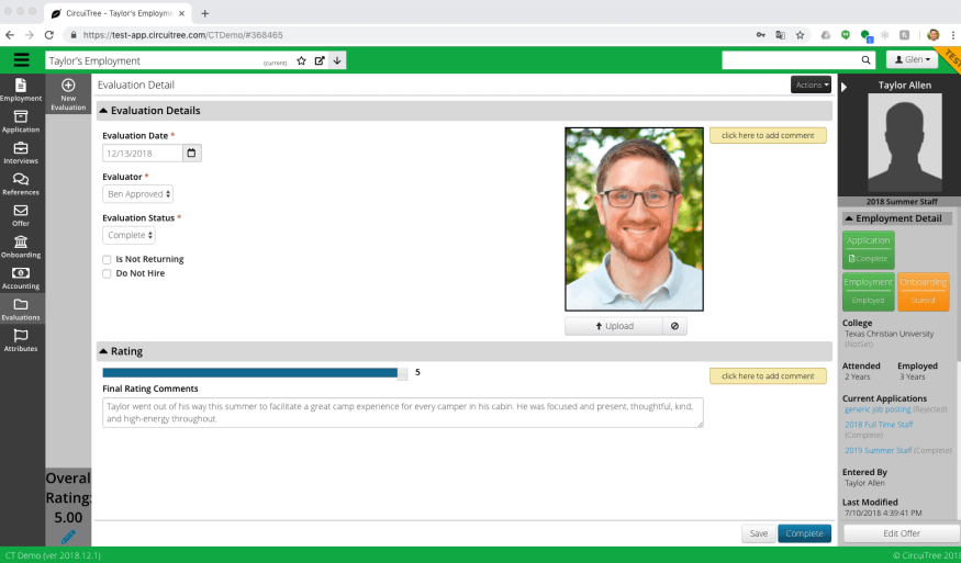 A screenshot that illustrates how camp leaders can track summer camp staff survey data in CIRCUITREE.