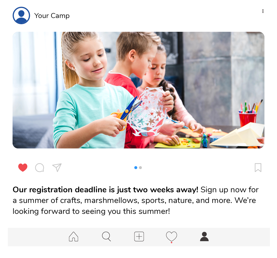 An example social media post from a camp looking to increase summer camp enrollment