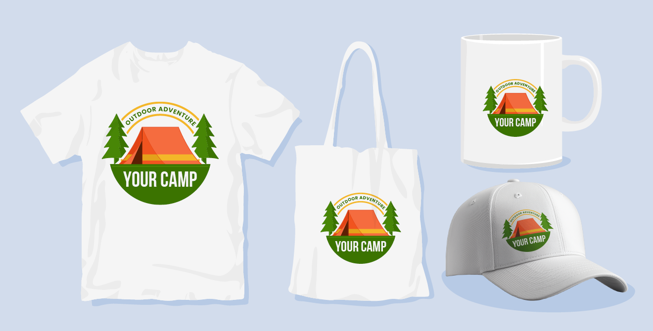Examples of branded summer camp merchandise