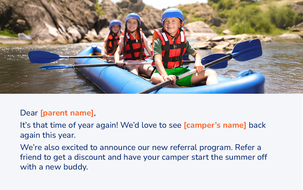 Example summer camp marketing email