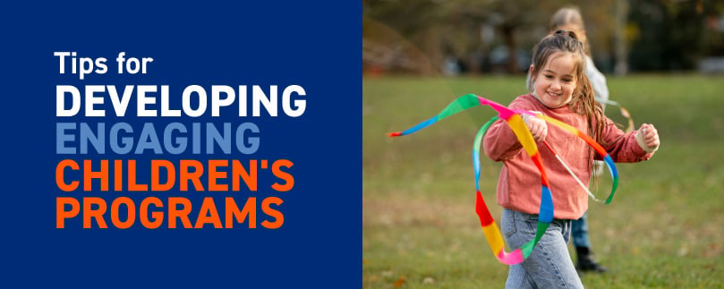 The title of the article, which is “Tips for Developing Engaging Children's Programs,” alongside a picture of a child playing outside.